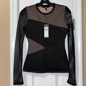 NWT BCBGMAXAZRIA NETTED TOP BLK/TAN SZ XXS. PRICE FIRM.